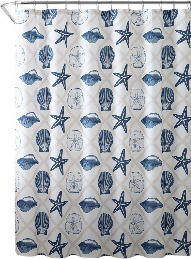 Ocean Shells Theme Canvas Fabric Shower Curtain, Diamond Geometric