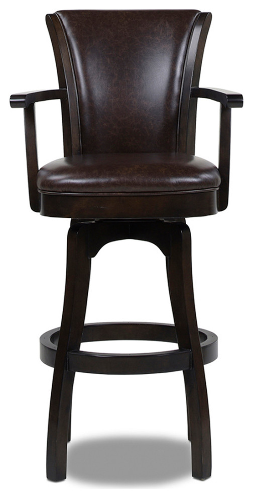 Williams 31" Swivel Bar Stool with Armrests Vintage Brown Faux Leather