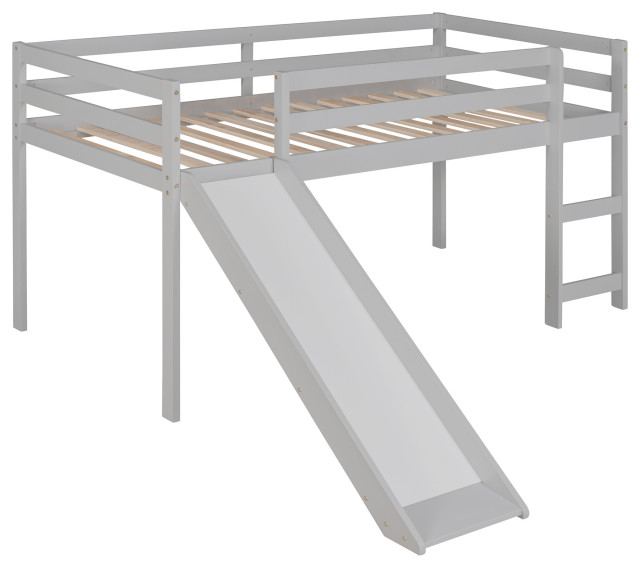 TATEUS Rustic Loft Bed With Slide and Twin Size, Solid Pine Wood ...