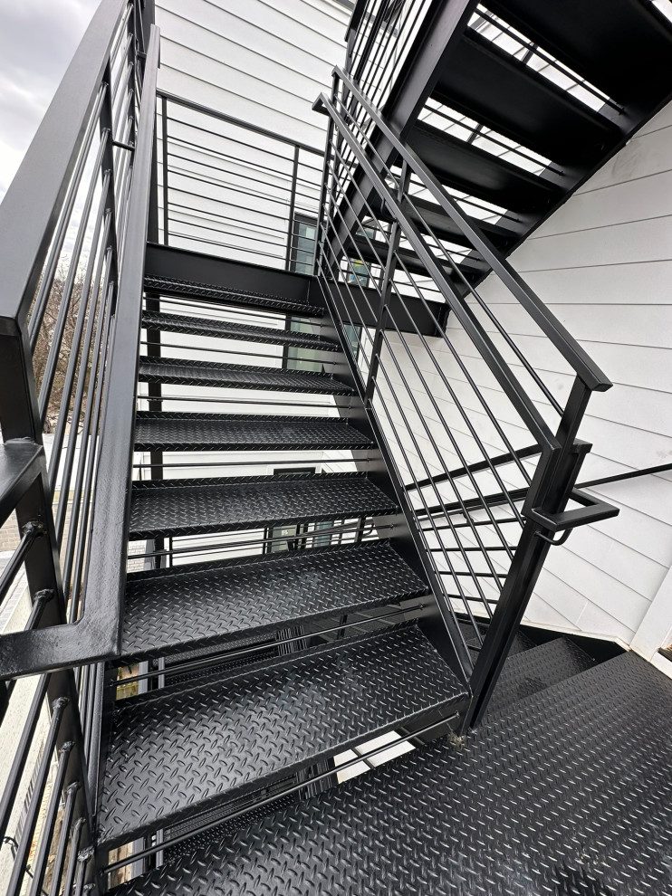 Metal Staircase with meal railings