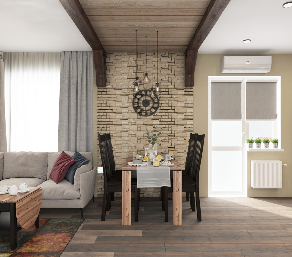 Дизайн-проект кухни гостиной с печью-камином