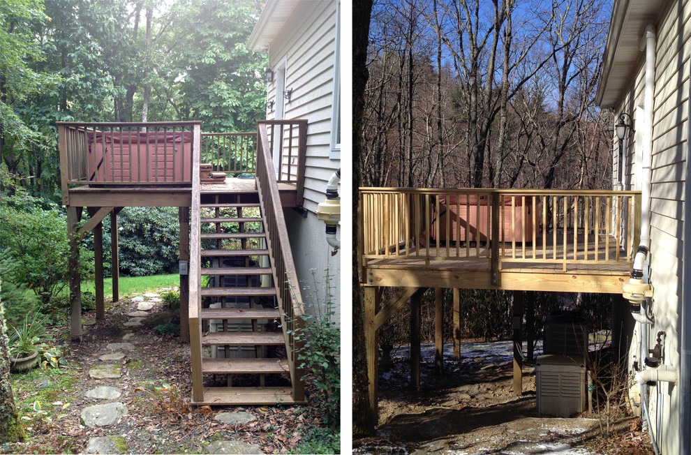 Design ideas for a mid-sized traditional side yard deck in Charlotte with no cover.