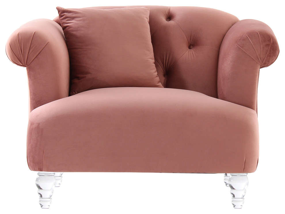 Elegance Contemporary Sofa Chair, Blush Velvet With Acrylic Legs