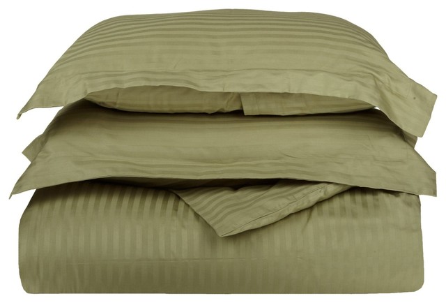 100% Egyptian Cotton Lightweight Stripes Duvet Cover Set, Sage, Twin