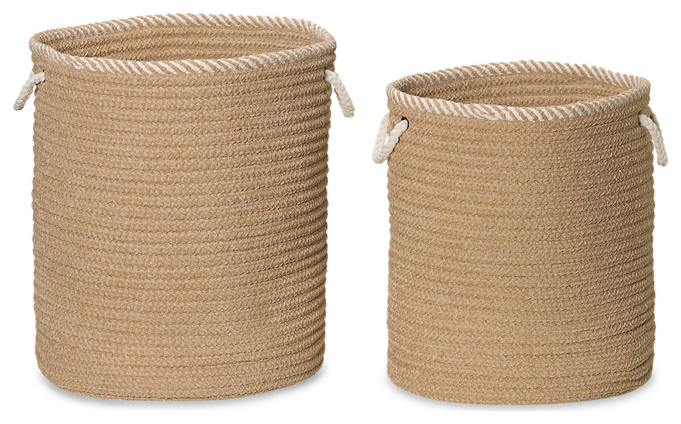 Soft Chenille Woven Hampers Sand 15"x15"x18", Round, Braided
