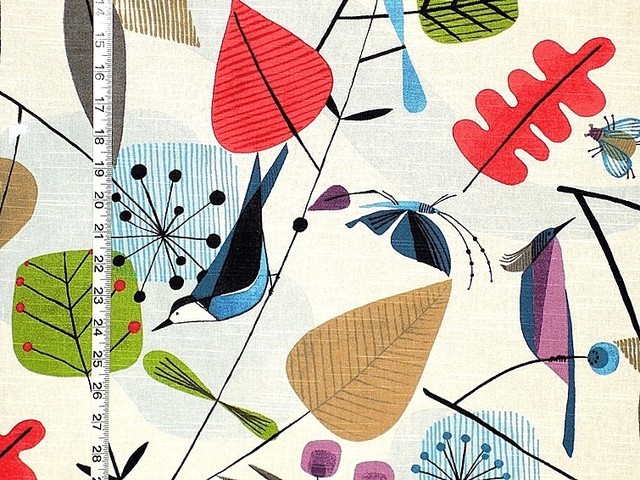 Scandinavian Fabric Retro Modern Graphic Bird Leaves Contemporary Scandinavian Fabric Retro Modern Graphic Bird Leaves Standard Cut