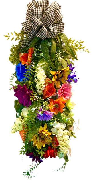 Xl Bright Spring Teardrop Swag Wreath All Season Summer Floral Mix Wreaths And Garlands By 