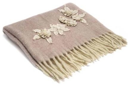 Light Pink Mohair Throw with Cream Flowers
