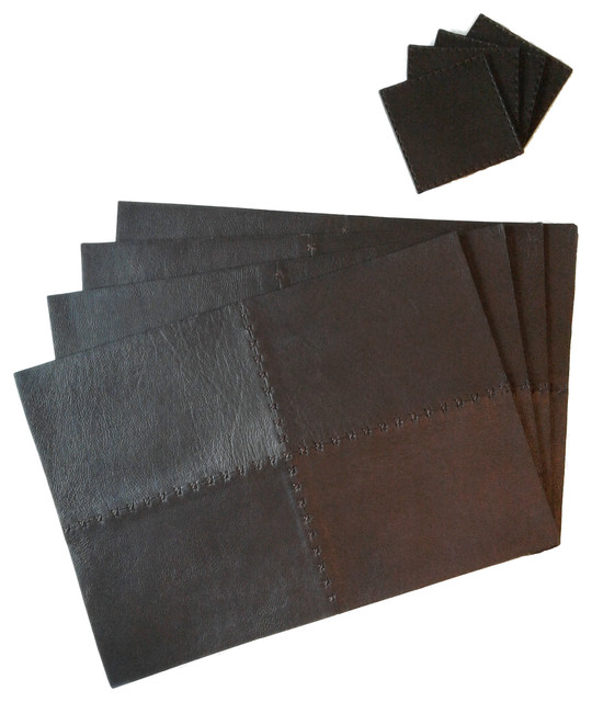 Genuine Leather Placemat Set With Matching Coasters Contemporary