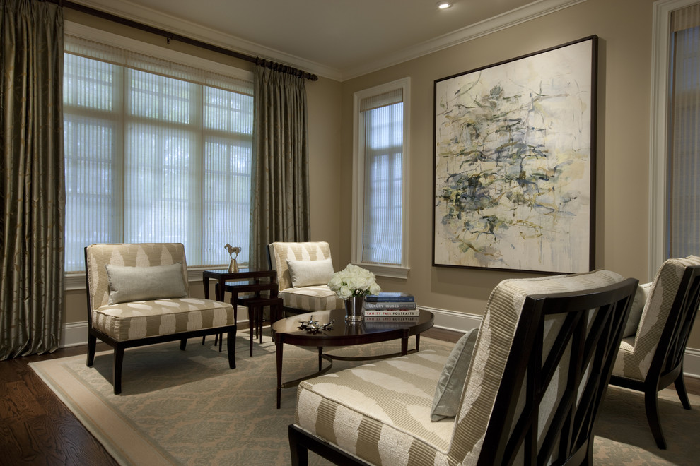 Traditional living room in Chicago with beige walls.