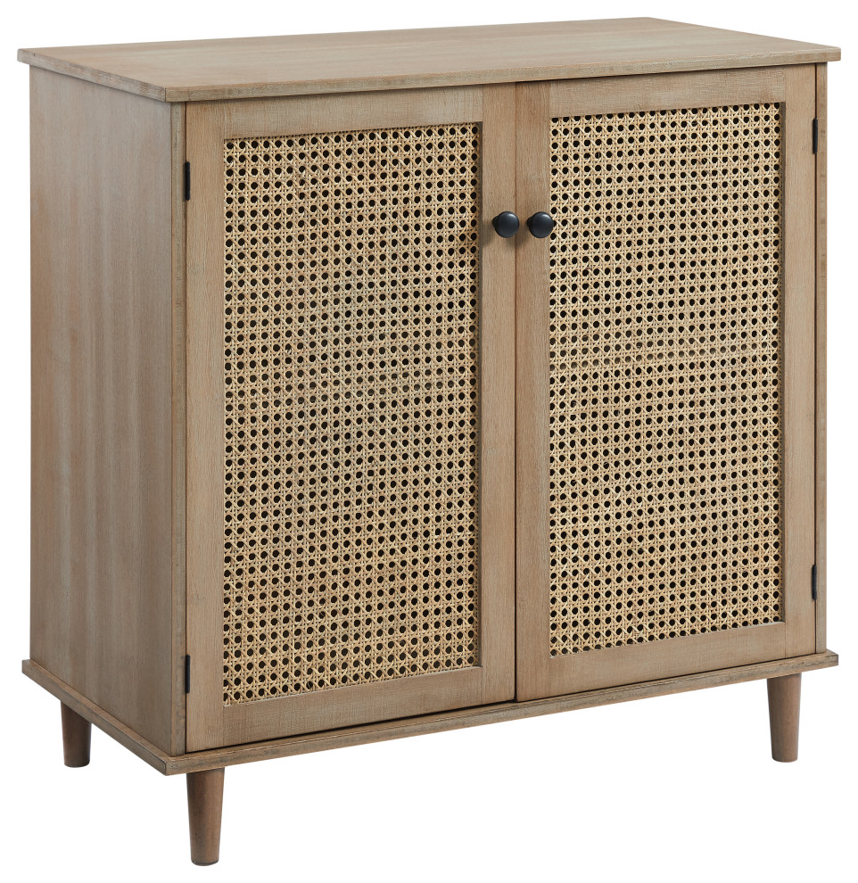 Woven Rattan Wicker 2 Door Accent Storage Cabinet, Nature