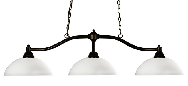 Chance Three-Light Bronze Island Pendant with Domed Matte Opal Glass Shades