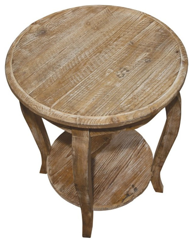Alaterre Furniture Rustic Reclaimed Round End Table in Driftwood