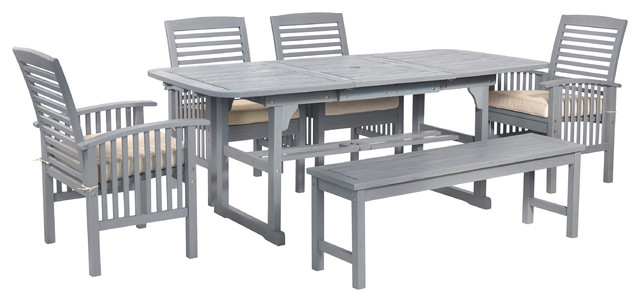 6-Piece Classic Outdoor Patio Dining Set, Gray Wash ... 6-Piece Classic Outdoor Patio Dining Set, Gray Wash ... on Safavieh Arvin Outdoor Modern Foldable 5 Piece Living Set id=20826