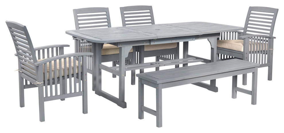 6-Piece Classic Outdoor Patio Dining Set, Gray Wash ... 6-Piece Classic Outdoor Patio Dining Set, Gray Wash ... on Safavieh Arvin Outdoor Modern Foldable 5 Piece Living Set id=73192