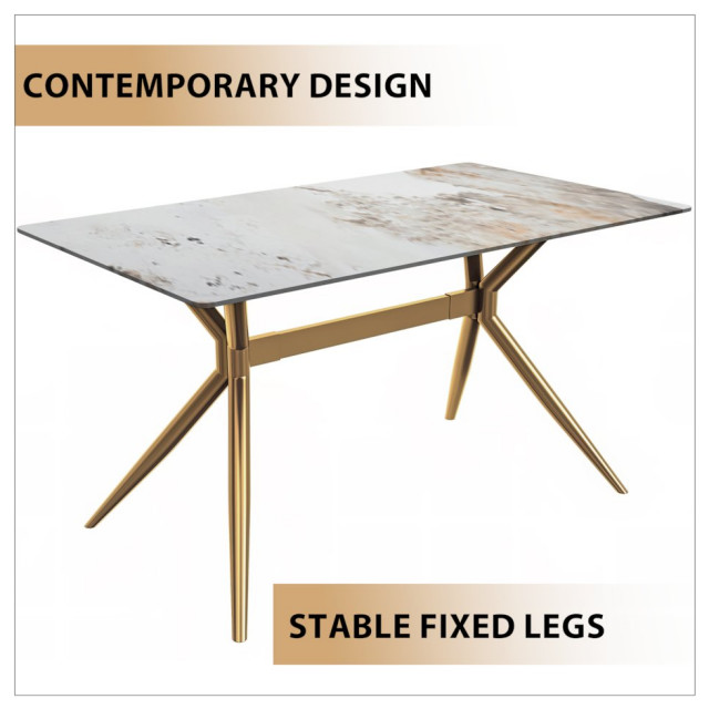 Gold Stainless Steel Dining Table 55 With White Grey Sintered Stone Top ...