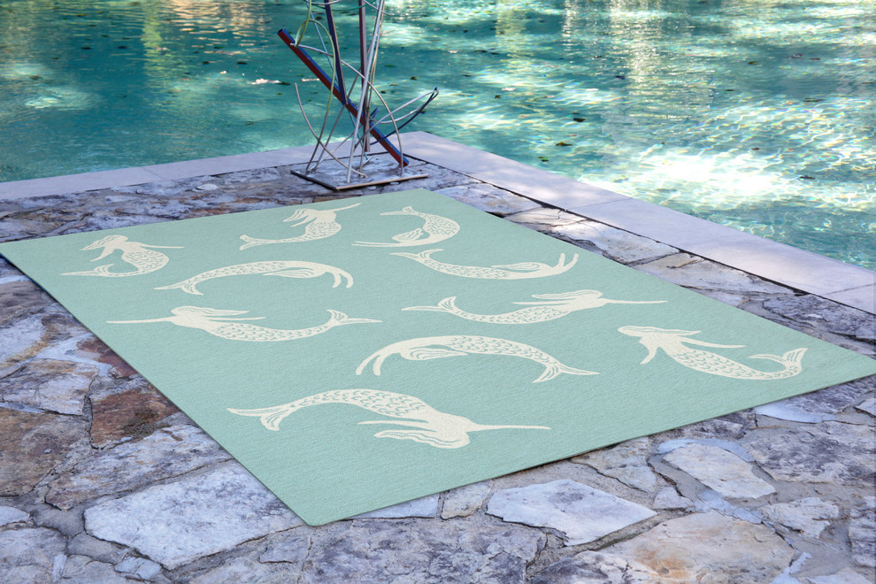 Liora Manne Capri Mermaids Indoor/Outdoor Rug, Blue, 90"x114" Beach