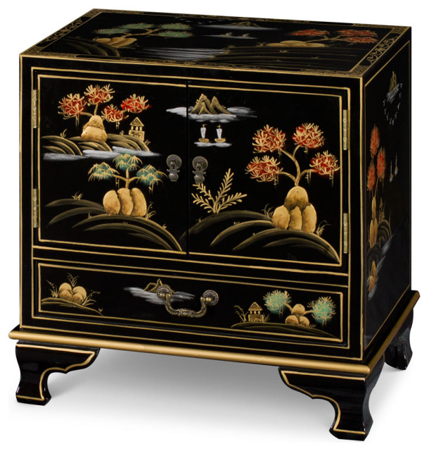 Black Chinoiserie Scenery Motif Accent Cabinet Asian Accent Chests And Cabinets By China