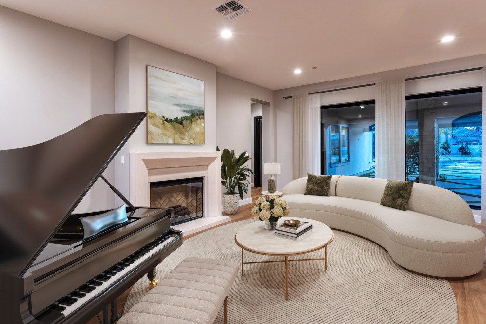 Grand Piano & Curved Sofa Living Room | French Country Transitional Estate