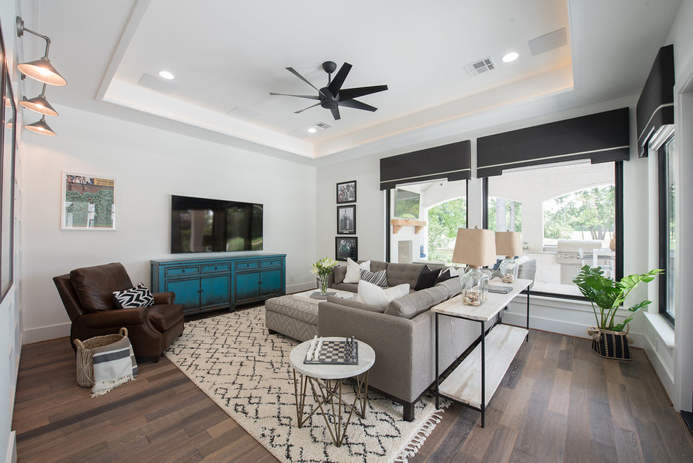 Painted Brick Transitional on the Green - Beach Style - Home Theater ...