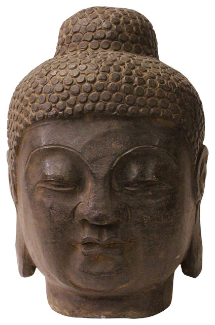 Chinese Oriental Black Gray Stone Carved Buddha Head Figure Cs3712 Chinese Oriental Black Gray Stone Carved Buddha Head Figure Cs3712