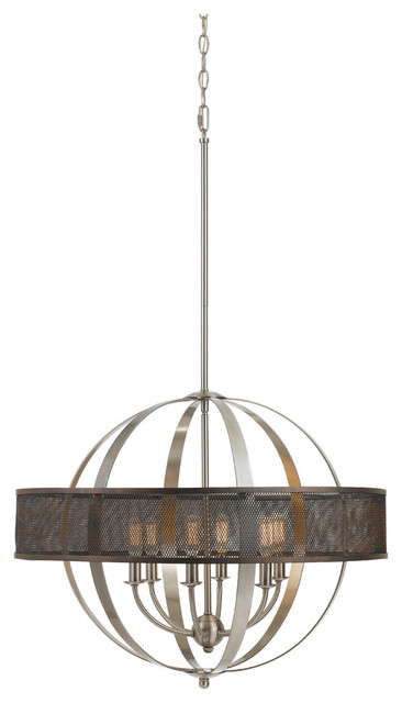 60W Willow Chandelier, Brushed Steel Finish, Rust Shade