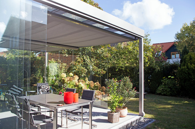 Terrassen-Überdachung Flachdach mit Glas - Modern - Wintergarten