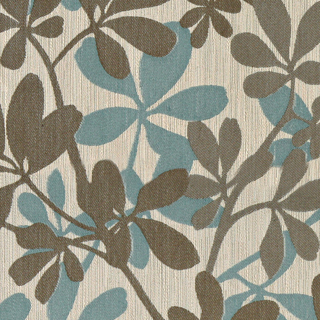 Teal, Taupe and Beige Contemporary Leaves Woven Upholstery Fabric By