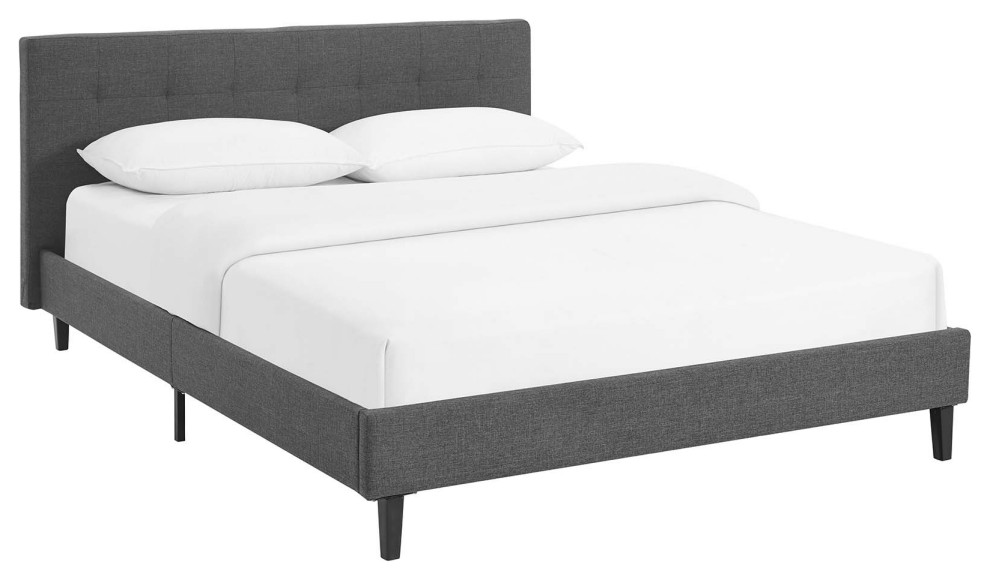 Linnea Queen Upholstered Fabric Bed, Gray