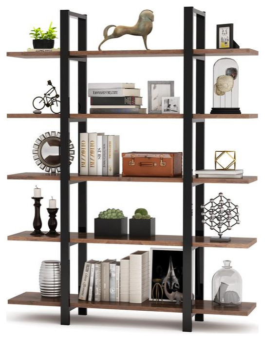 Tribesigns 5-Tier Wood Farmhouse Bookcase, Brown