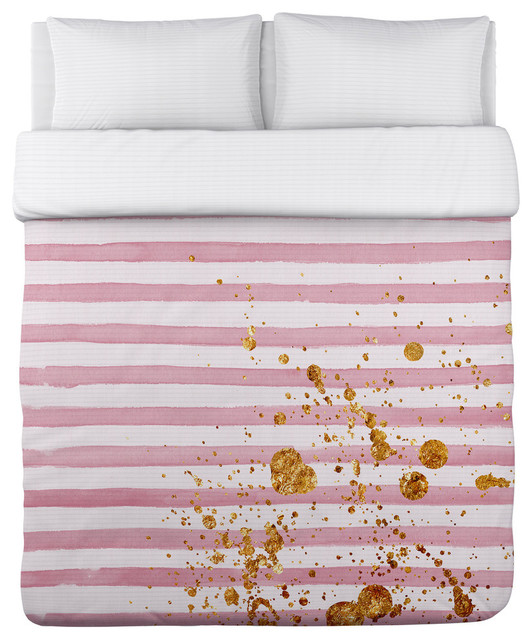 Rosetea, Pink Cream Gold Duvet Cover, Queen Contemporary Duvet