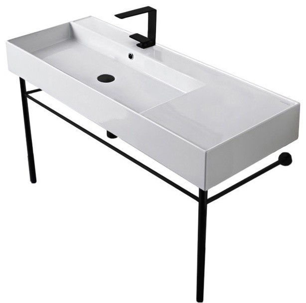 Ceramic Console Sink and Matte Black Stand Contemporary Bathroom Vanities And Sink Consoles