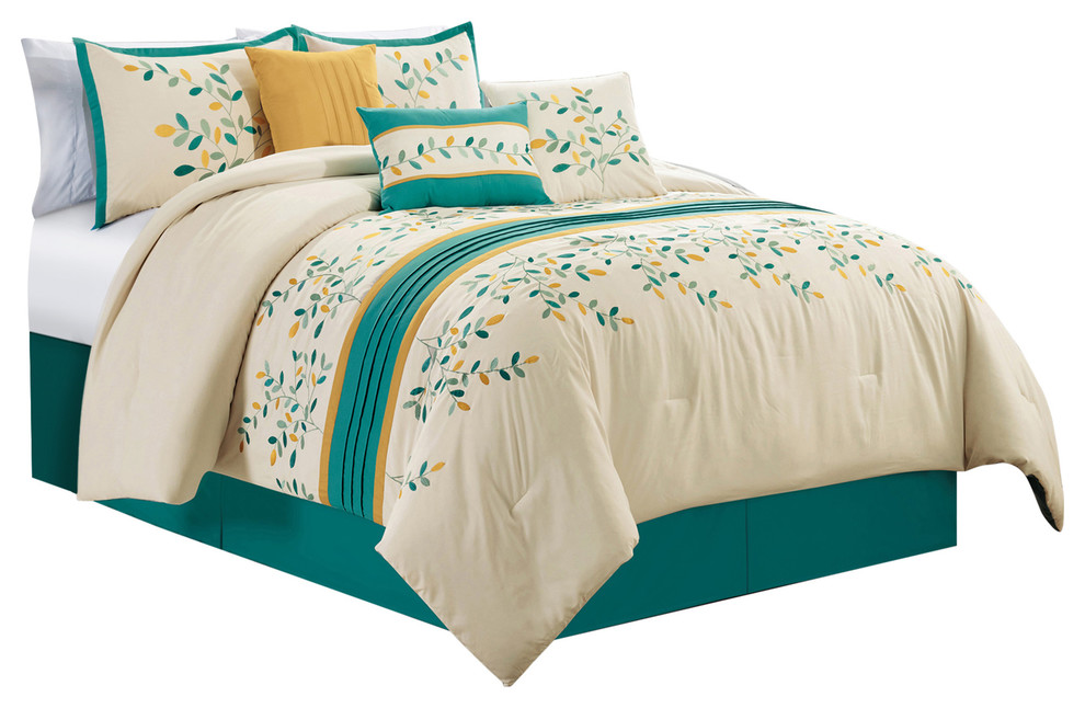 Jade Embroidery 7 Piece Comforter Set Contemporary Comforters And