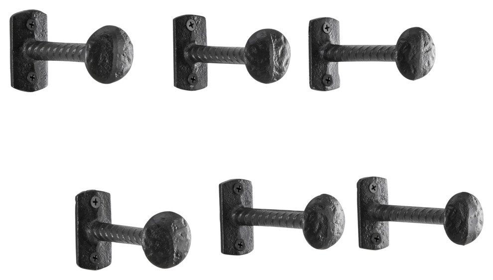 Black Industrial Decorative Cast Iron Nail Head Wall Hooks, Set of 6