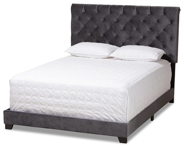 Candace Luxe and Glamour Dark Gray Velvet Upholstered Queen Size Bed