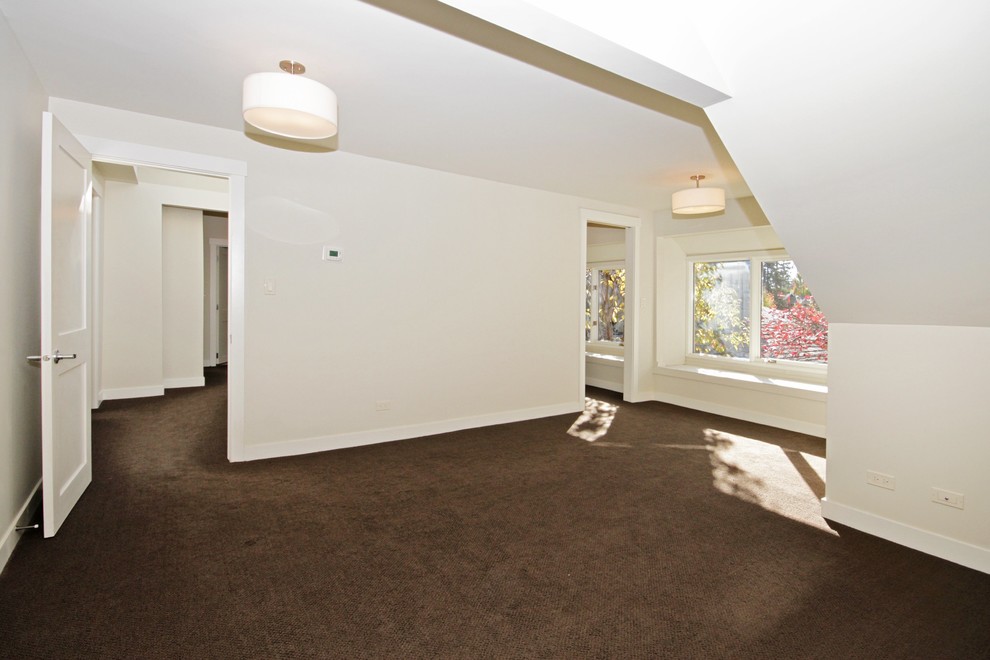 Home design - mid-sized transitional guest carpeted home design idea in Calgary with white walls and no fireplace