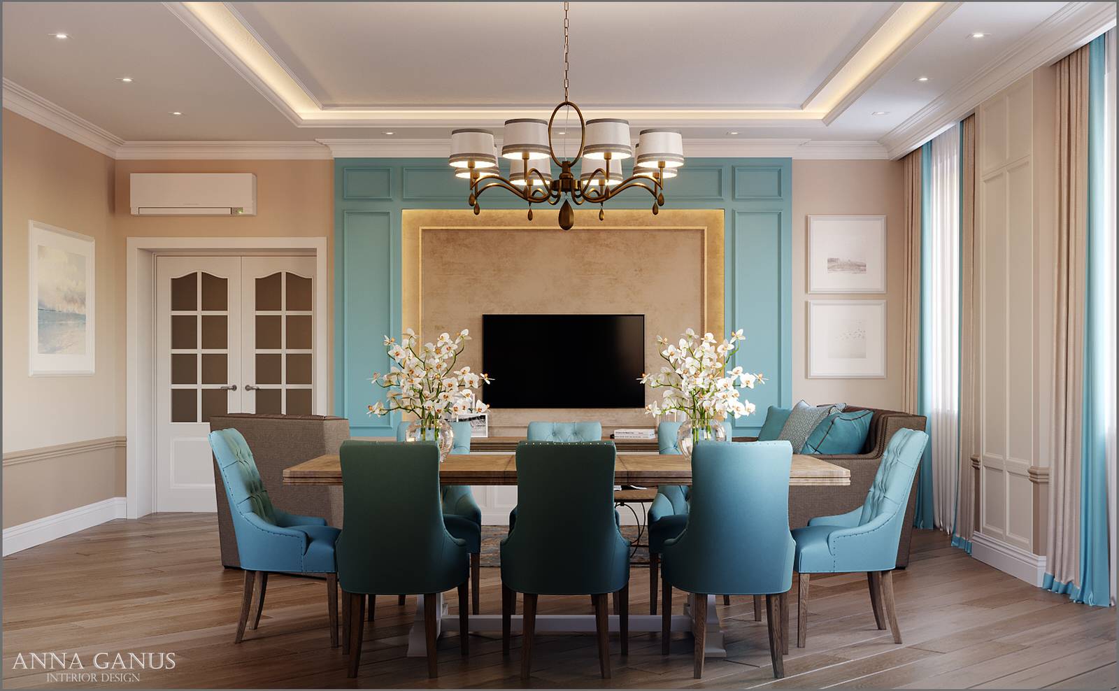 Кухня и гостиная в коттедже