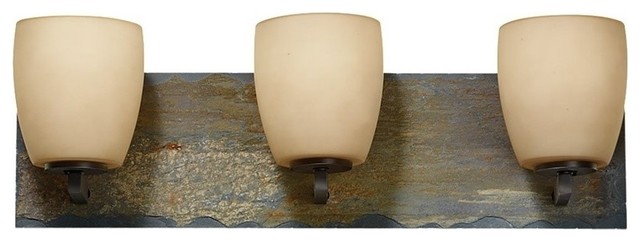 Feiss Quarry 3 Light Oil Rubbed Bronze Rusted Slate Bathroom