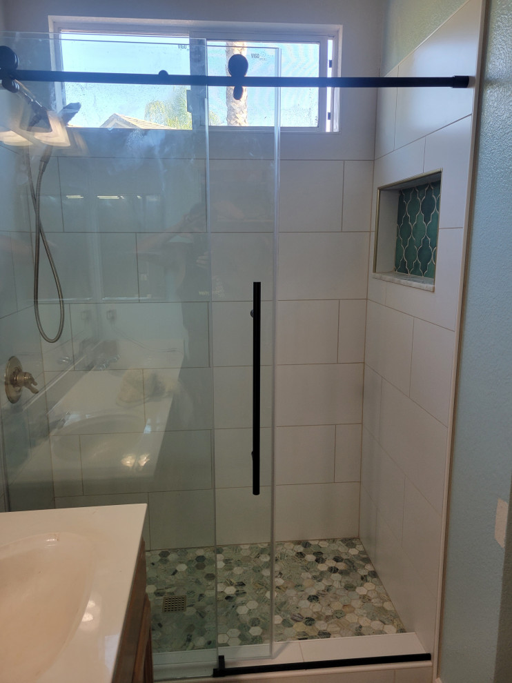 Small Bathroom Remodel with Aqua Tiles