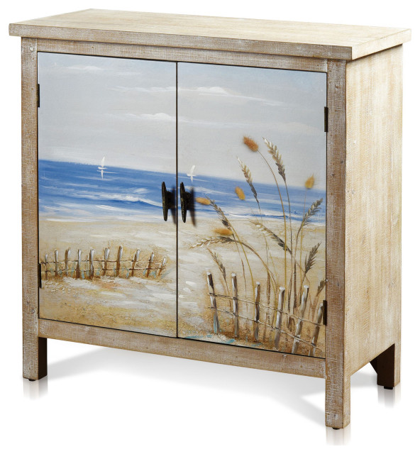 Seaside Hand Painted Two Door With Natural Finish