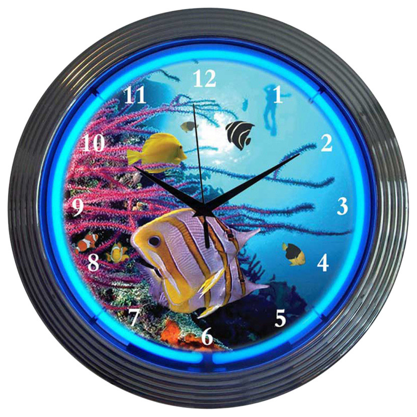 Home Decorative Light Aquarium Neon Clock Tropical Wall