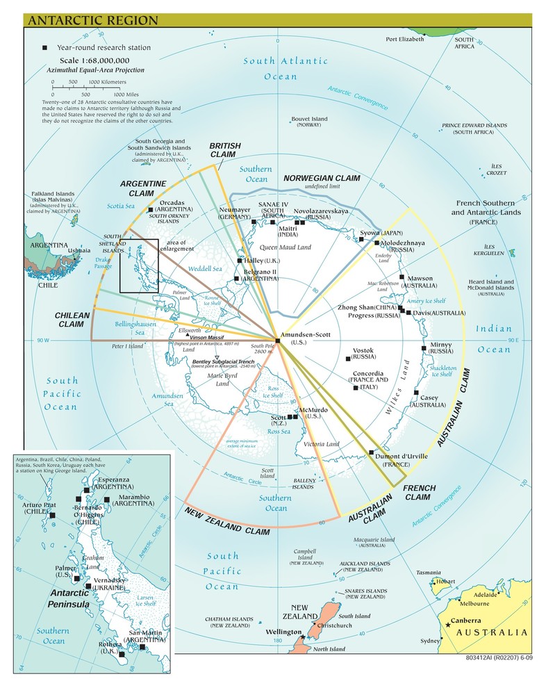 Antarctic Region Map, Political, Peel & Stick Removable Wall Decal, 20 ...