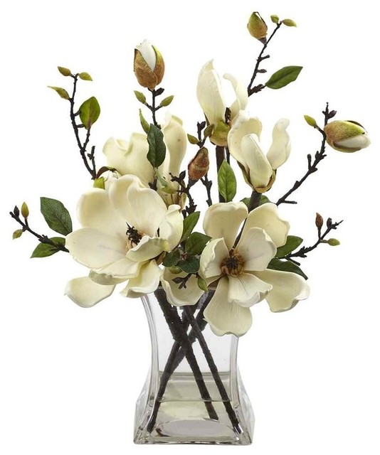 Magnolia Arrangement With Vase Contemporary Artificial Flower Magnolia Arrangement With Vase