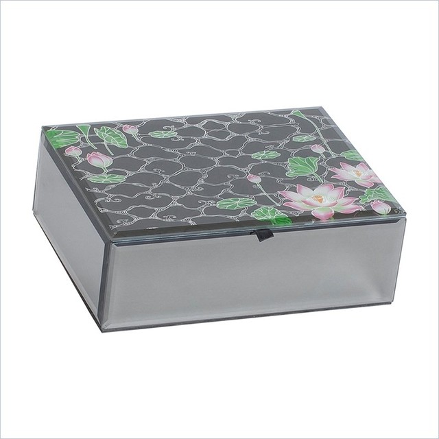 Mele and Co. Chanda Mirrored Glass Jewelry Box with Lily Pond Design