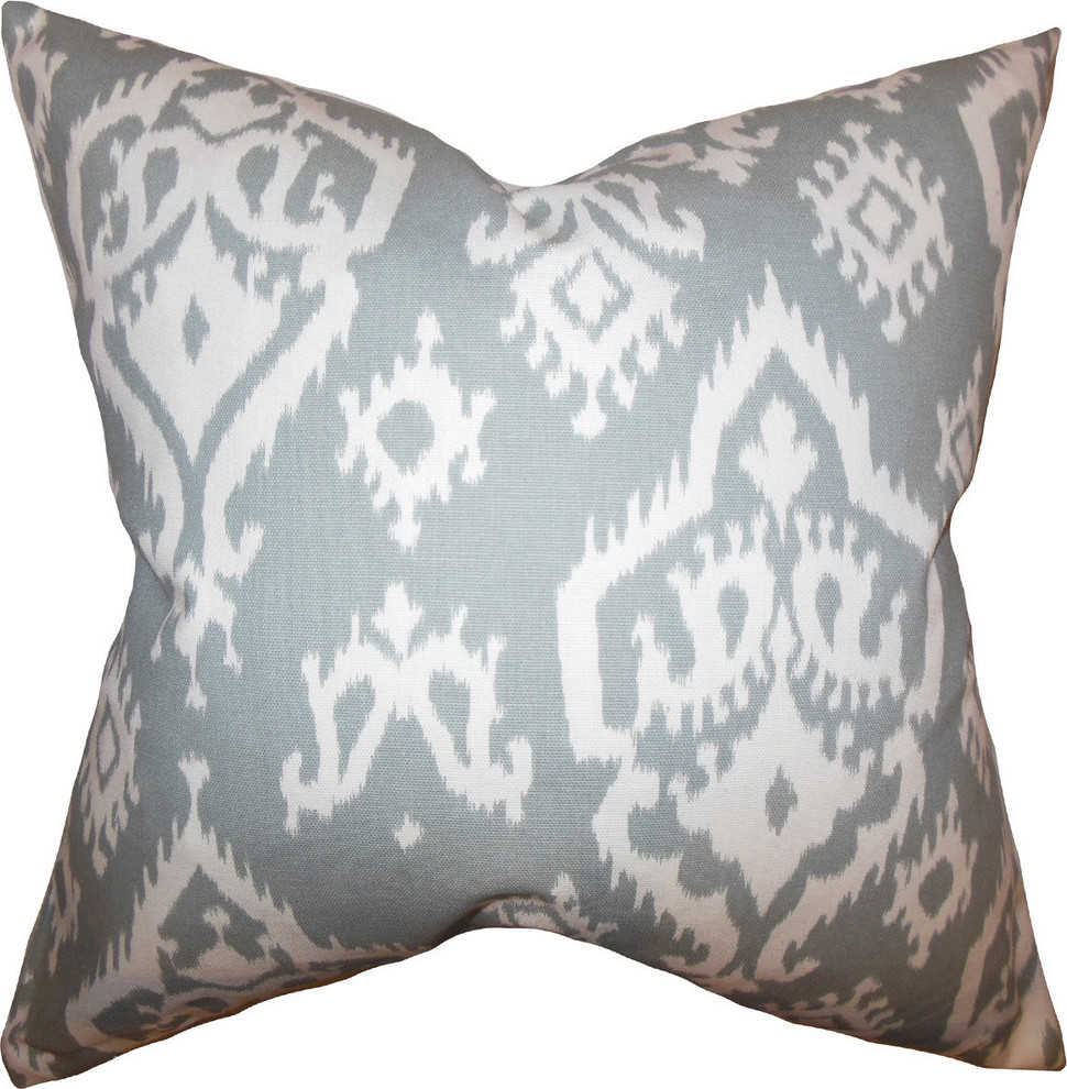 Baraka Ikat Pillow, Gray, Light Gray, Ivory, 18"x18"
