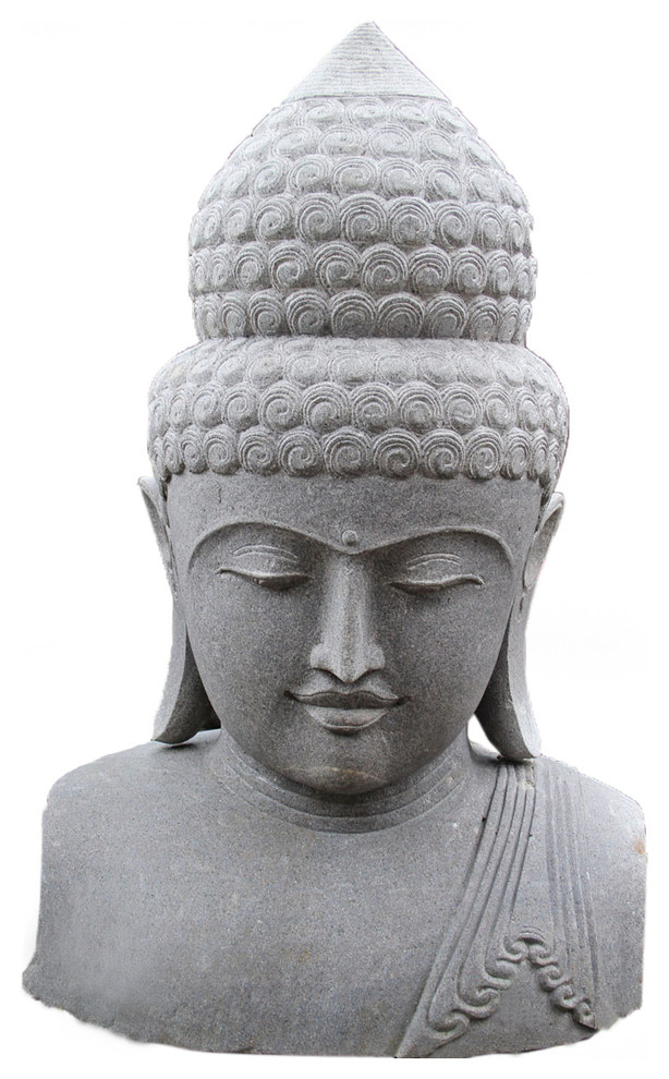Large Volcanic Stone Buddha Bust Asian Garden Statues And Yard Art