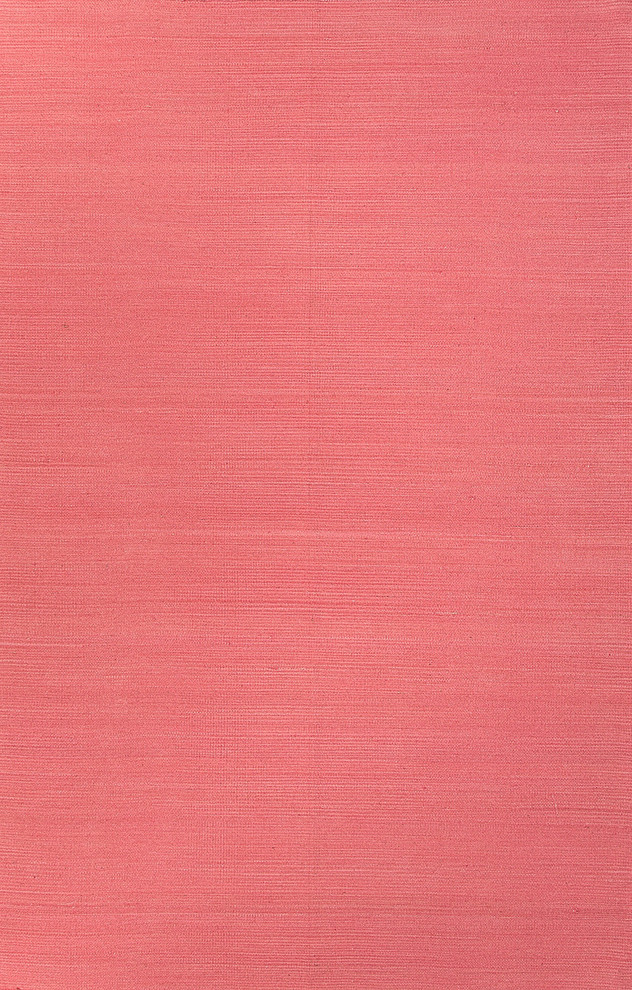 Flat-Weave Solid Pattern Wool Pink/Area Rug (5 x 8)