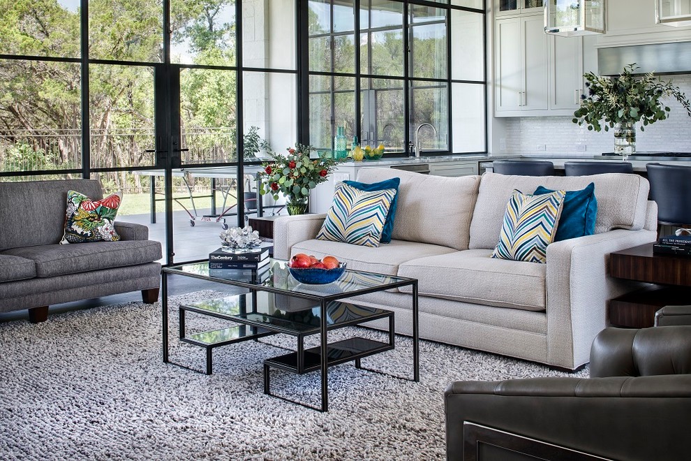 Design ideas for a contemporary formal open concept living room in Austin.