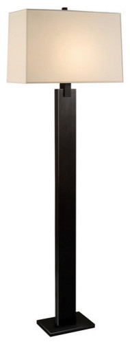 Monolith Contemporary Floor Lamp Black Brass With Off-White Linen