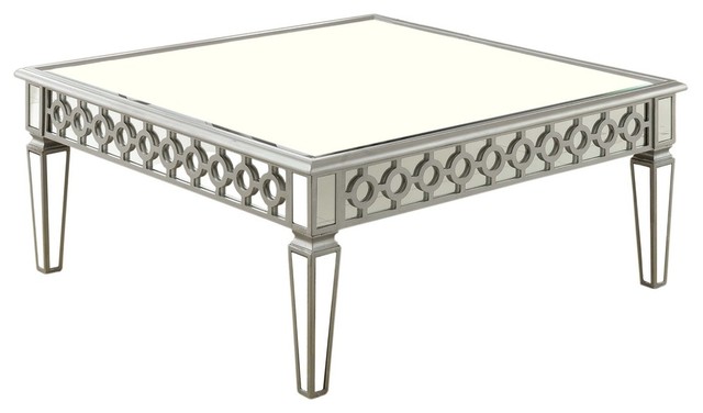 Sophie Silver Mirrored Square Coffee, Sophia Modern Stainless Steel And Glass Coffee Table